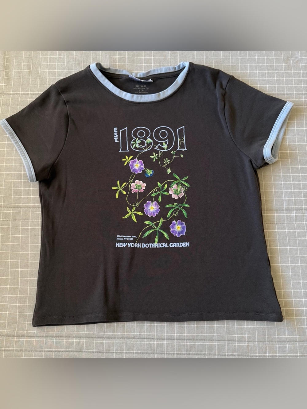 Cotton On Women’s Ringer Baby Tee New York Botanical Garden 1891 Floral Graphic